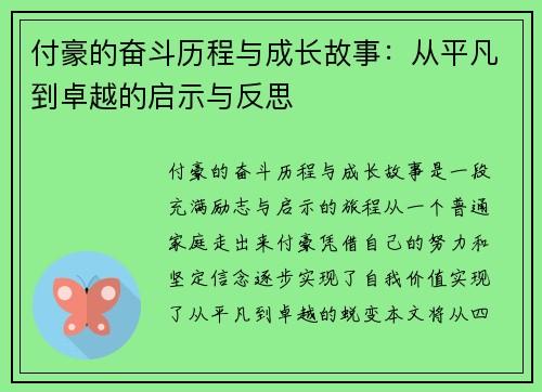 付豪的奋斗历程与成长故事：从平凡到卓越的启示与反思